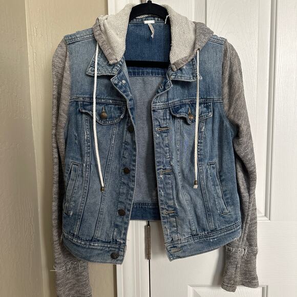 Free People Denim and Knit Hoodie Jacket Small - Picture 6 of 10